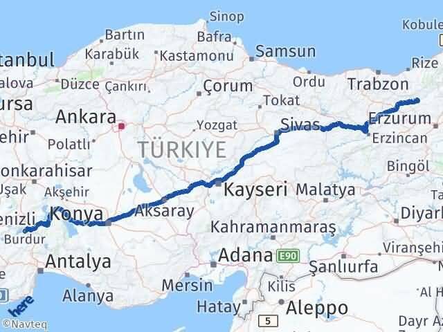 Erzurum Pazaryolu Burdur Arası Kaç Km - Yol Haritası
