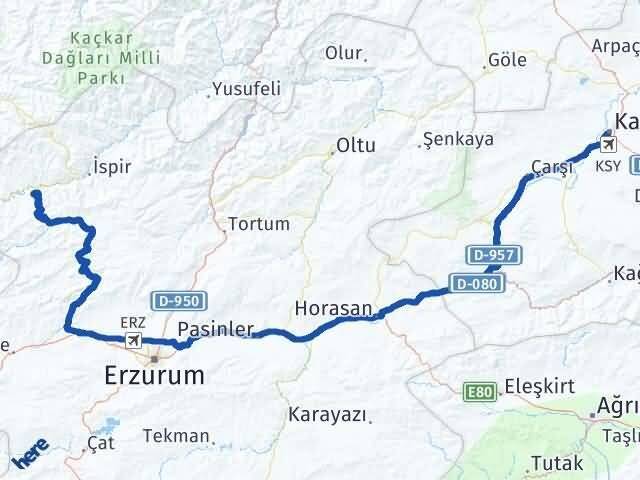 Erzurum Pazaryolu Kars Arası Kaç Km - Yol Haritası