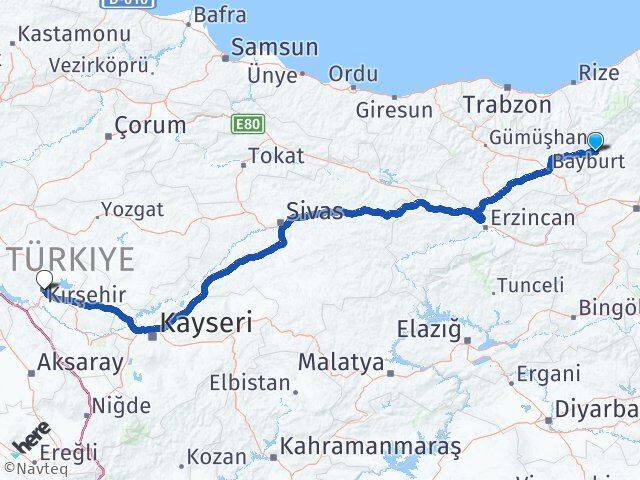 Erzurum Pazaryolu Kırşehir Arası Kaç Km - Yol Haritası