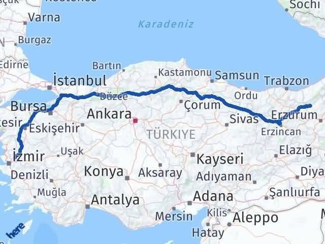 Erzurum Pazaryolu Manisa Arası Kaç Km - Yol Haritası