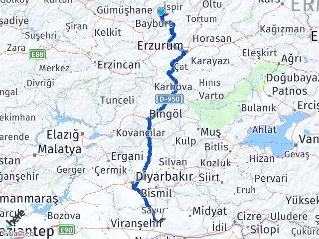 Erzurum Pazaryolu Mardin Arası Kaç Km - Yol Haritası