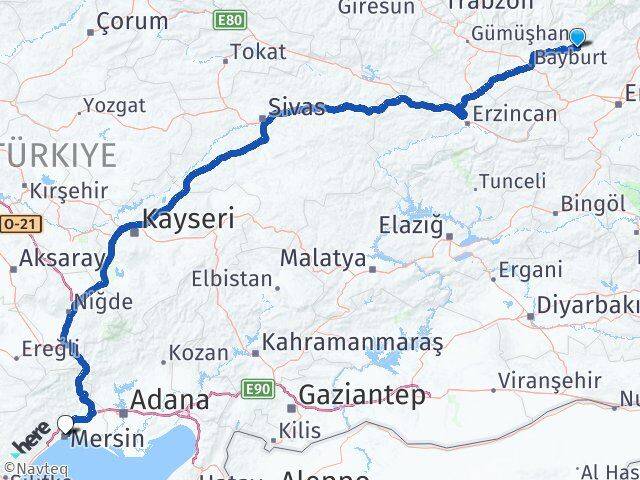 Erzurum Pazaryolu Mersin Arası Kaç Km - Yol Haritası