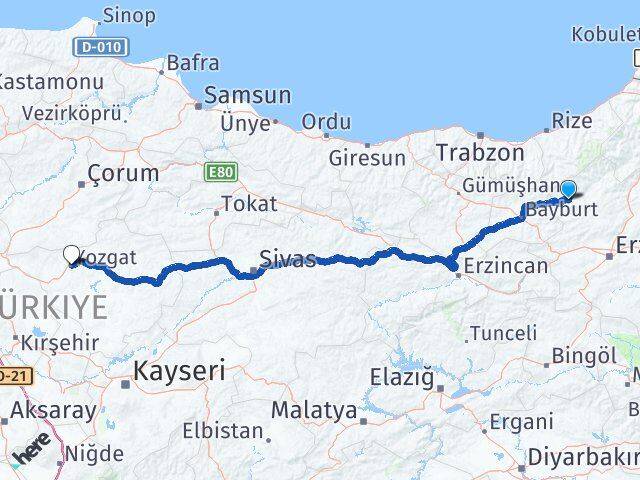 Erzurum Pazaryolu Yozgat Arası Kaç Km - Yol Haritası