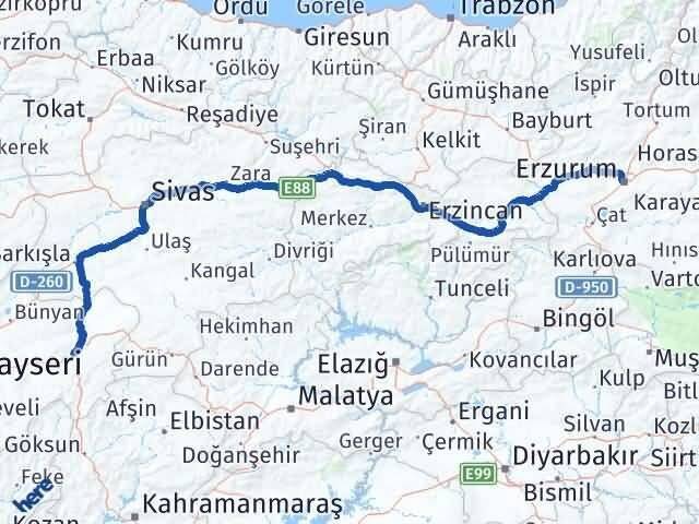 Erzurum Pınarbaşı Arası Kaç Km - Yol Tarifi