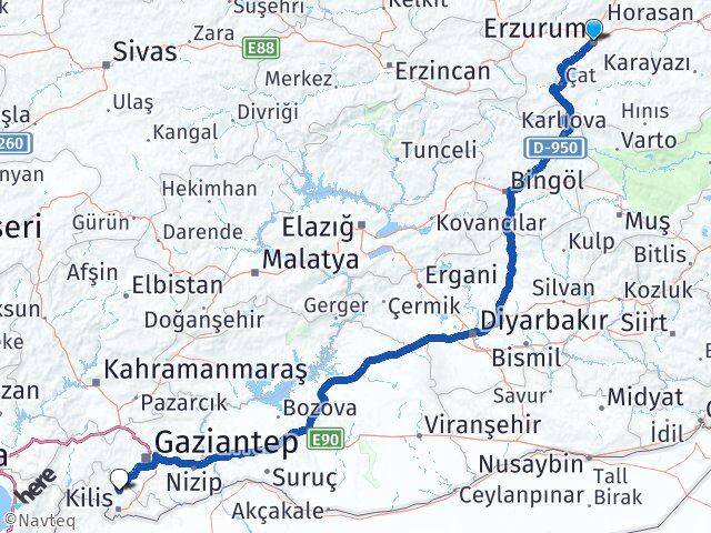 Erzurum Polateli Kilis Arası Kaç Km - Yol Haritası