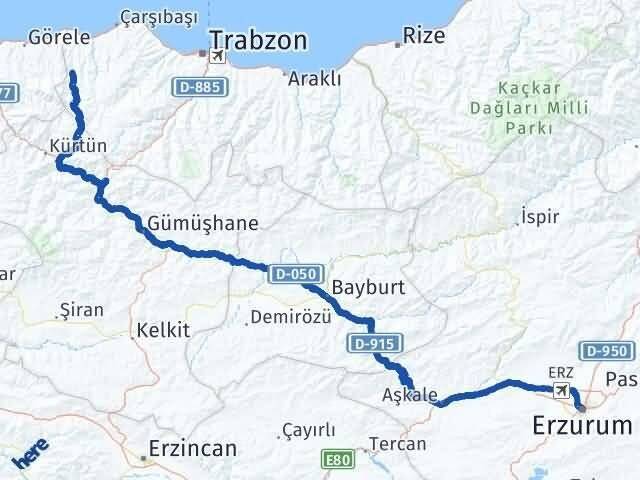 Erzurum Şalpazarı Trabzon Arası Kaç Km - Yol Haritası