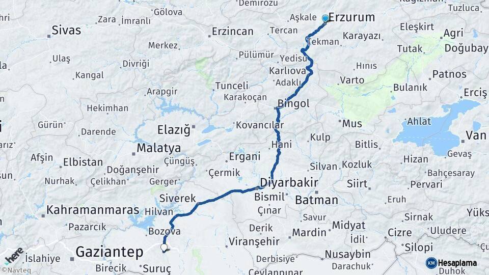 Erzurum Şanlıurfa Arası Kaç Km - Yol Haritası
