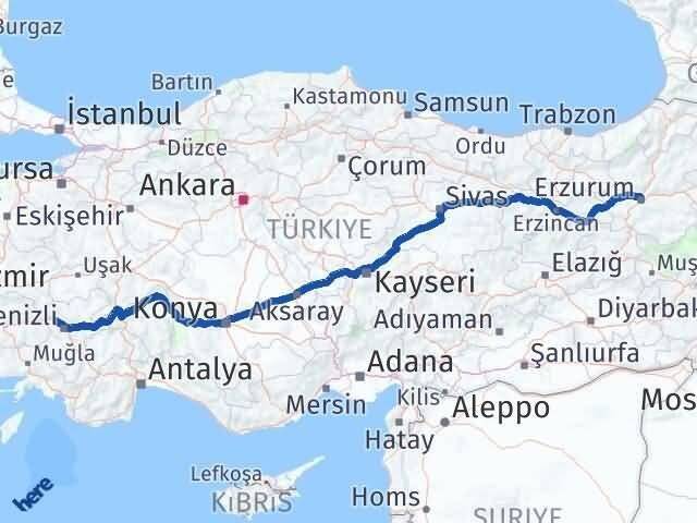 Erzurum Sarayköy Denizli Arası Kaç Km - Yol Haritası