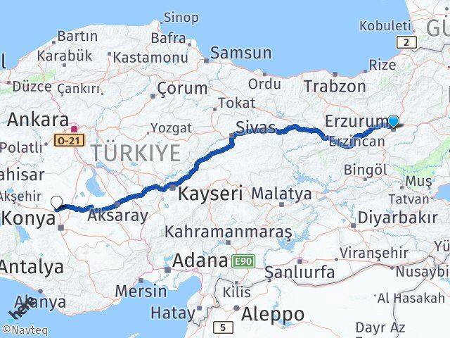 Erzurum Sarayönü Konya Arası Kaç Km - Yol Haritası