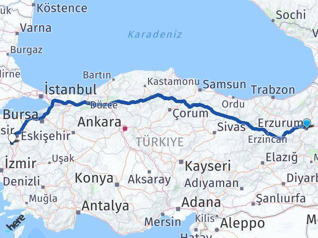 Erzurum Savaştepe Balıkesir Arası Kaç Km - Yol Haritası