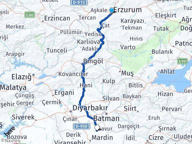 Erzurum Savur Mardin Arası Kaç Km - Yol Haritası