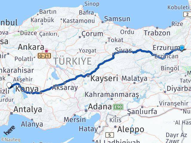 Erzurum Senirkent Isparta Arası Kaç Km - Yol Haritası