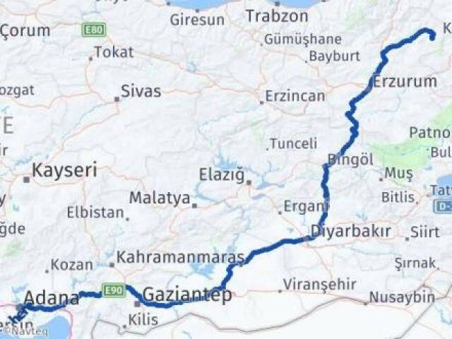 Erzurum Şenkaya Adana Arası Kaç Km - Yol Haritası