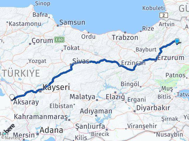 Erzurum Şenkaya Aksaray Arası Kaç Km - Yol Haritası