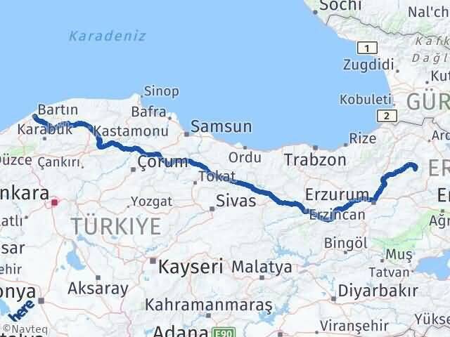 Erzurum Şenkaya Bartın Arası Kaç Km - Yol Haritası