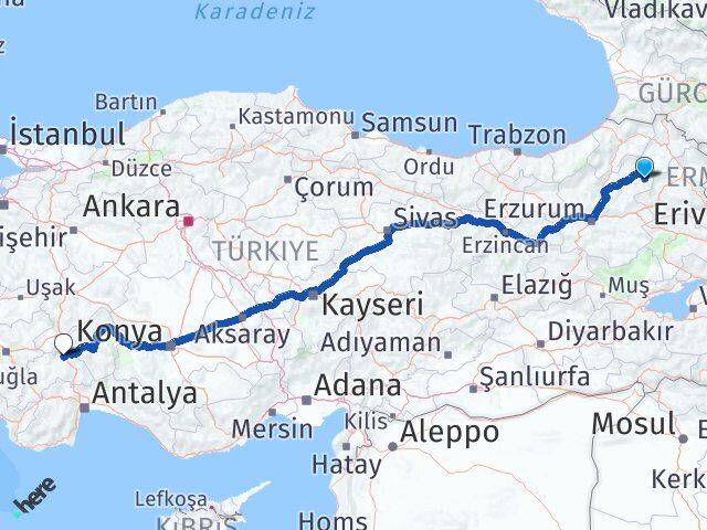 Erzurum Şenkaya Burdur Arası Kaç Km - Yol Haritası