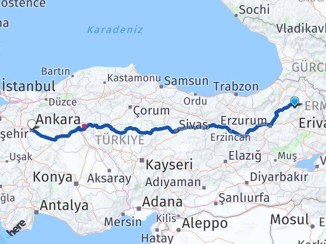 Erzurum Şenkaya Eskişehir Arası Kaç Km - Yol Haritası