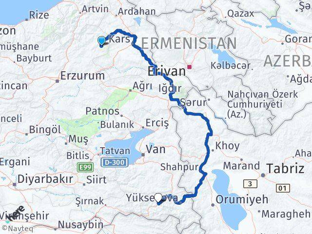 Erzurum Şenkaya Hakkari Arası Kaç Km - Yol Haritası