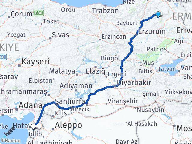 Erzurum Şenkaya Hatay Arası Kaç Km - Yol Haritası
