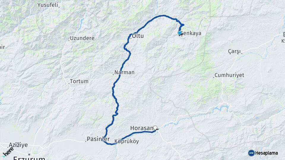 Erzurum Şenkaya Horasan Arası Kaç Km - Yol Haritası