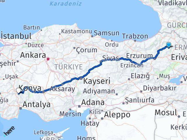 Erzurum Şenkaya Isparta Arası Kaç Km - Yol Haritası