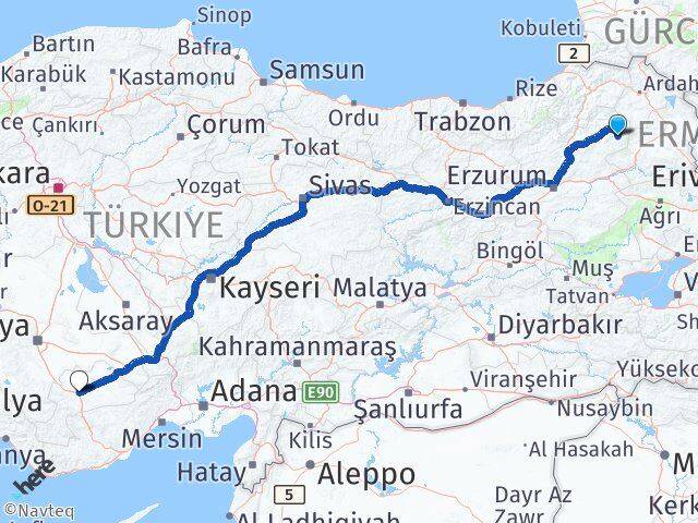 Erzurum Şenkaya Karaman Arası Kaç Km - Yol Haritası