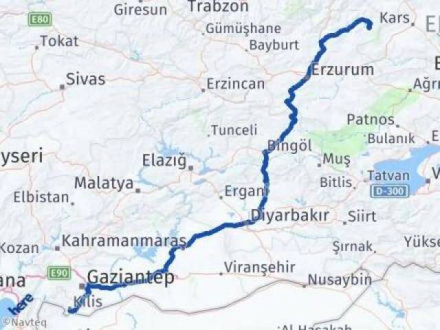 Erzurum Şenkaya Kilis Arası Kaç Km - Yol Haritası