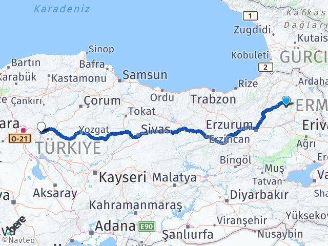 Erzurum Şenkaya Kırıkkale Arası Kaç Km - Yol Haritası
