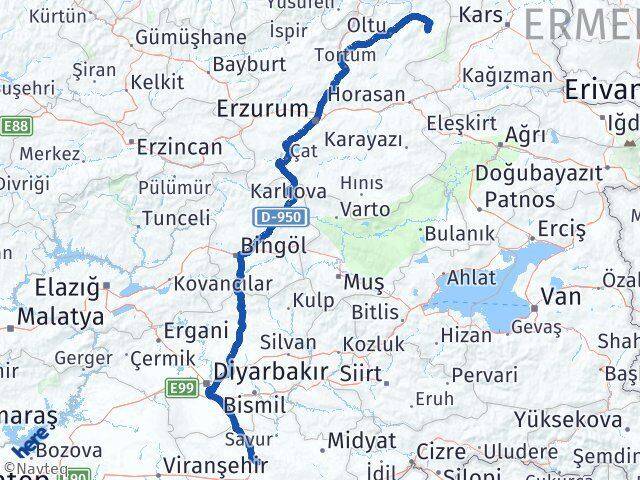 Erzurum Şenkaya Mardin Arası Kaç Km - Yol Haritası