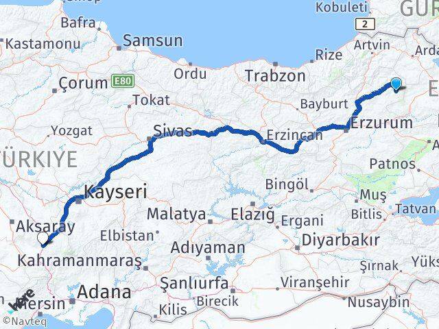 Erzurum Şenkaya Niğde Arası Kaç Km - Yol Haritası