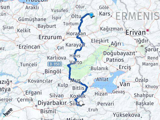 Erzurum Şenkaya Siirt Arası Kaç Km - Yol Haritası