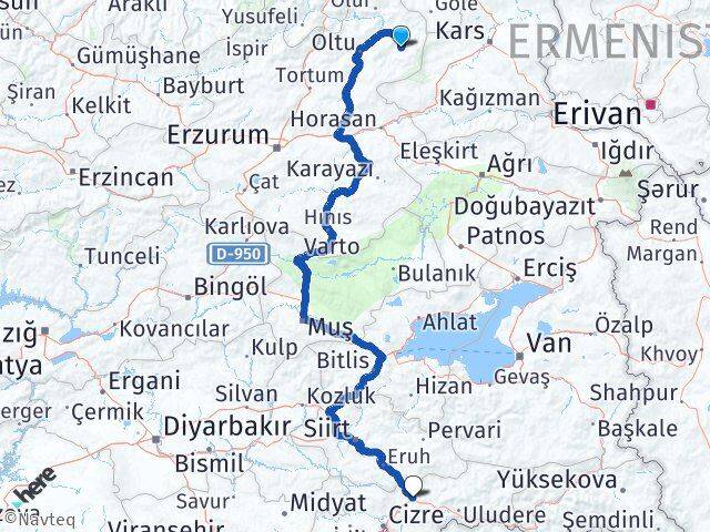 Erzurum Şenkaya Şırnak Arası Kaç Km - Yol Haritası