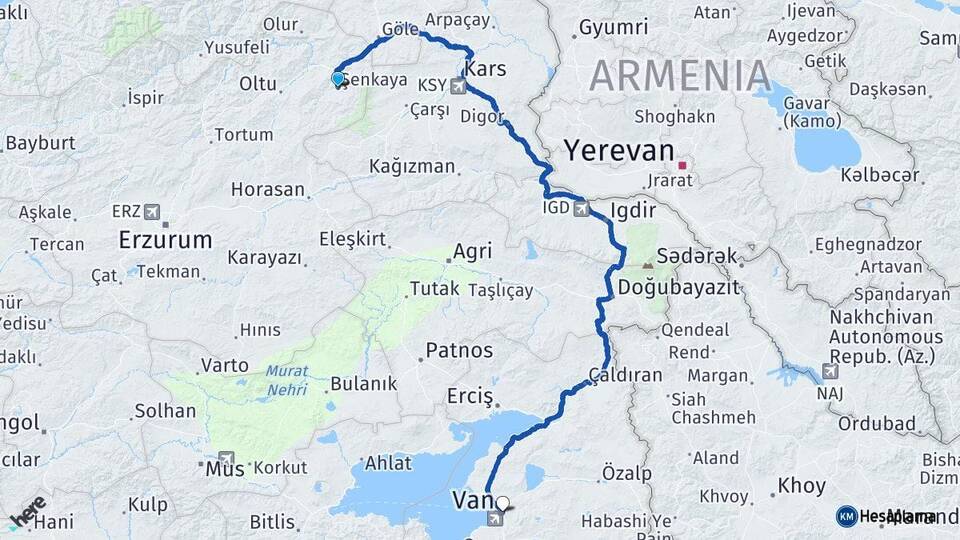 Erzurum Şenkaya Van Arası Kaç Km - Yol Haritası
