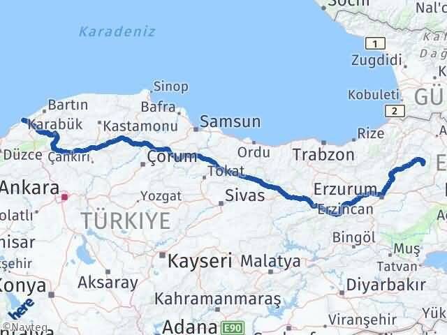 Erzurum Şenkaya Zonguldak Arası Kaç Km - Yol Haritası