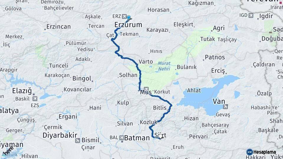 Erzurum Siirt Arası Kaç Km - Yol Tarifi