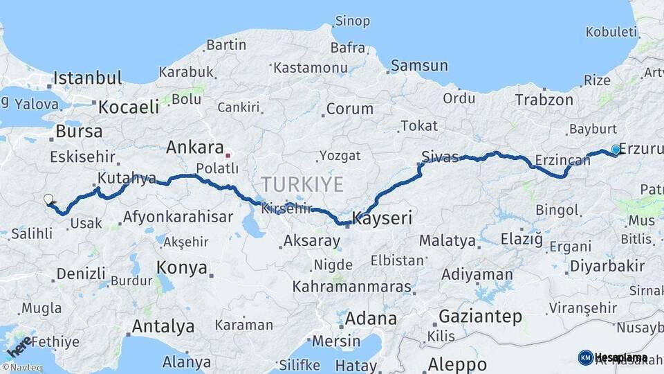 Erzurum Simav Kütahya Arası Kaç Km - Yol Haritası