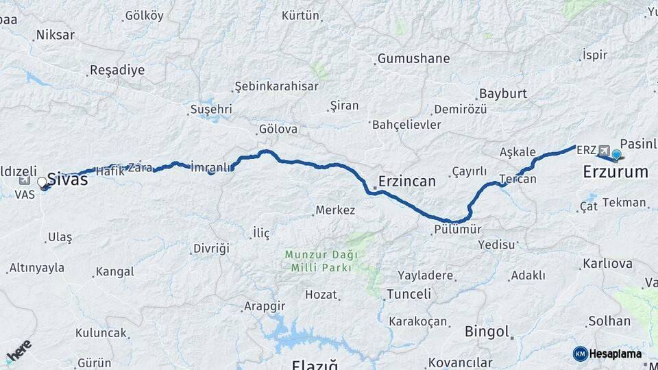Erzurum Sivas Arası Kaç Km - Yol Haritası