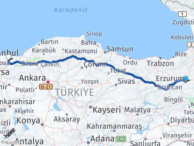 Erzurum Söğütlü Sakarya Arası Kaç Km - Yol Haritası