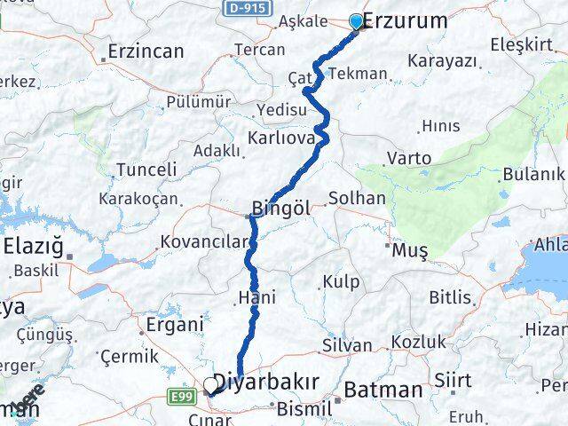 Erzurum Sur Diyarbakır Arası Kaç Km - Yol Haritası