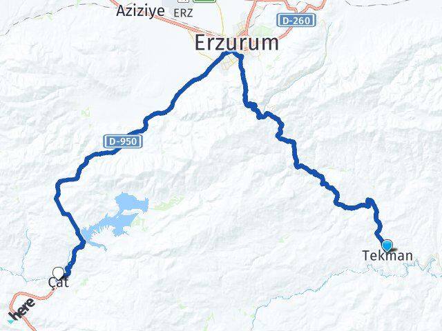 Erzurum Tekman Çat Arası Kaç Km - Yol Haritası