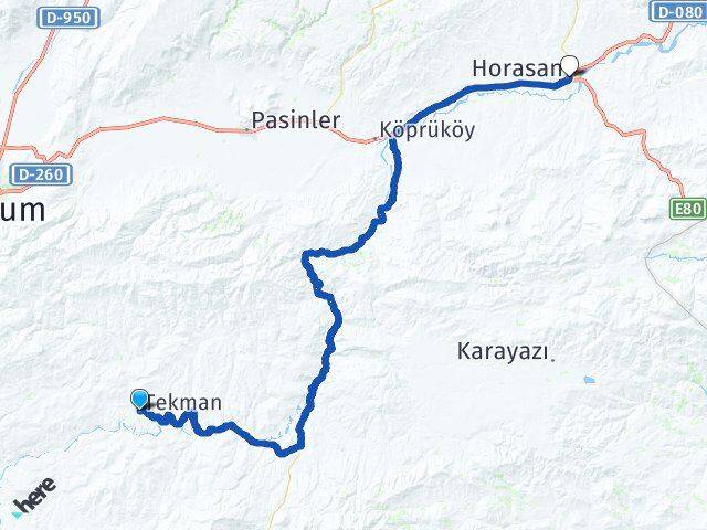Erzurum Tekman Horasan Arası Kaç Km - Yol Haritası