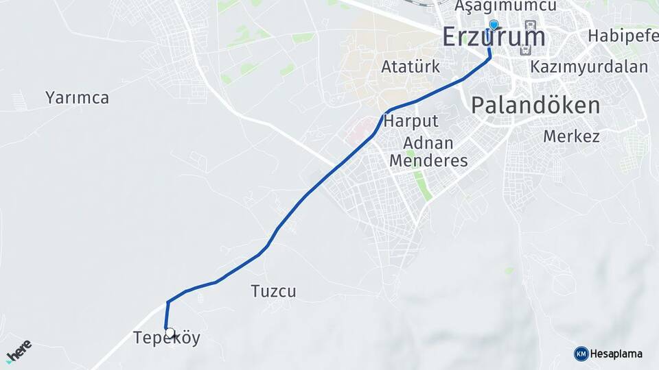 Erzurum Tepeköy Palandöken Arası Kaç Km - Yol Haritası