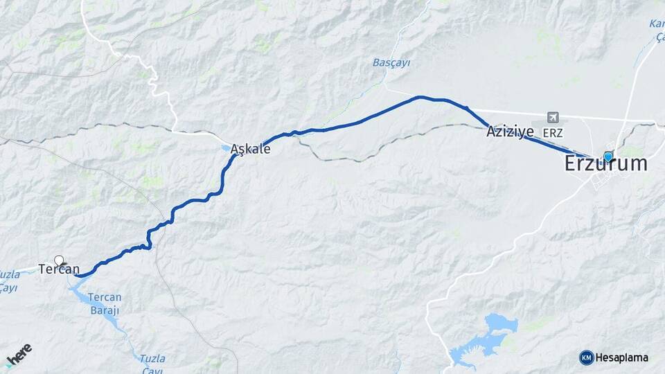 Erzurum Tercan Erzincan Arası Kaç Km - Yol Haritası