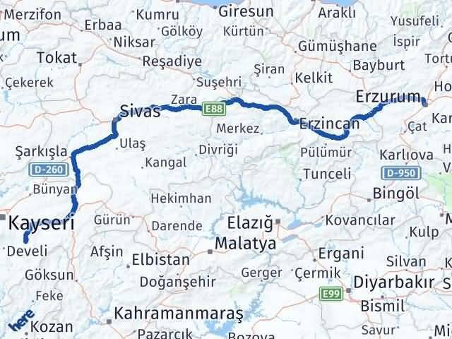 Erzurum Tomarza Kayseri Arası Kaç Km - Yol Haritası