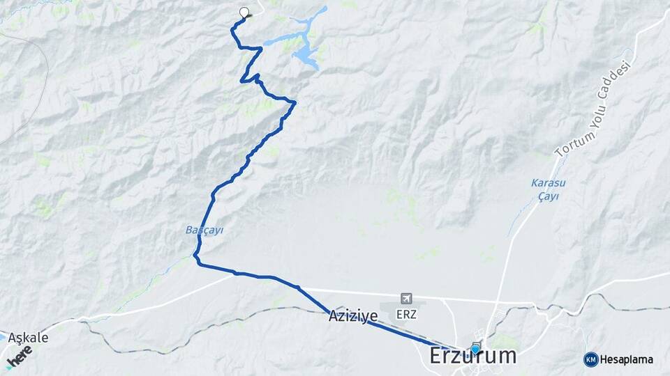 Erzurum Toprakkale Aziziye Arası Kaç Km - Yol Haritası