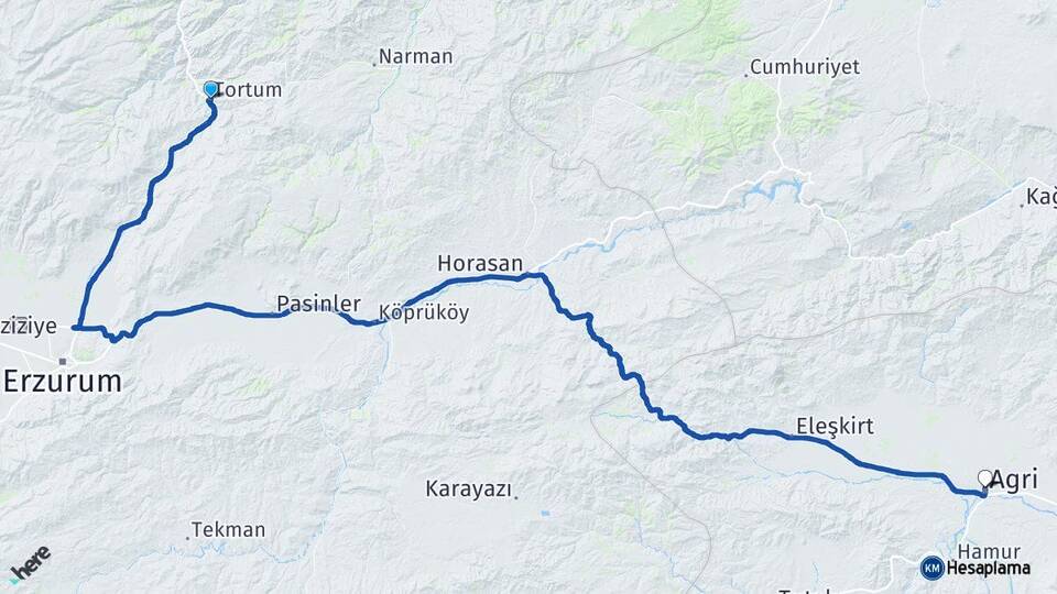 Erzurum Tortum Ağrı Arası Kaç Km - Yol Haritası