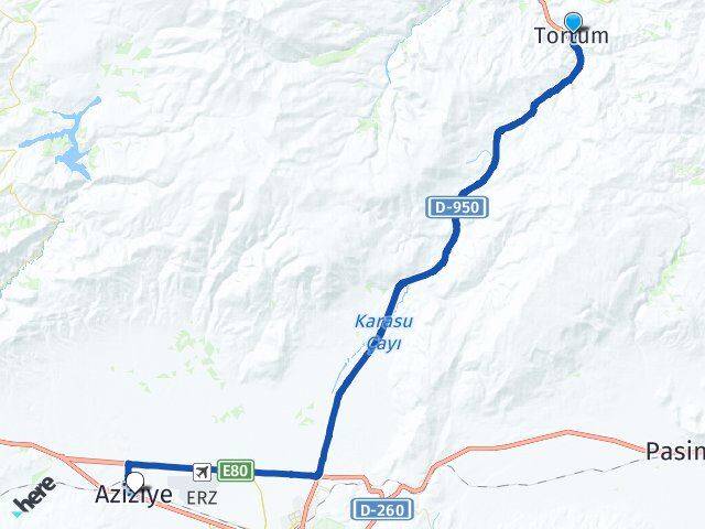 Erzurum Tortum Aziziye Arası Kaç Km - Yol Haritası