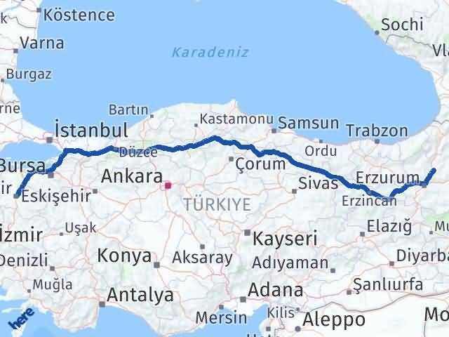 Erzurum Tortum Balıkesir Arası Kaç Km - Yol Haritası