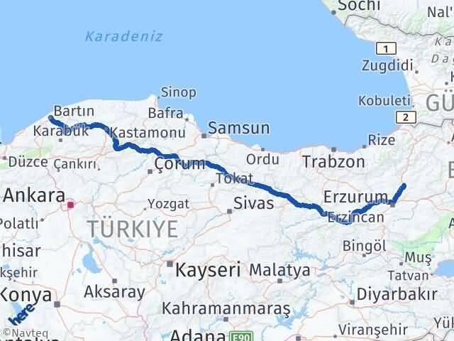 Erzurum Tortum Bartın Arası Kaç Km - Yol Haritası
