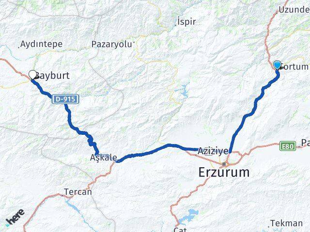 Erzurum Tortum Bayburt Arası Kaç Km - Yol Haritası